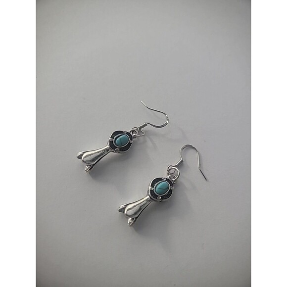 New Handmade Earrings Pierced Hook Drop Dangle Silver Tone Blue Stone Jewelry - Picture 4 of 10